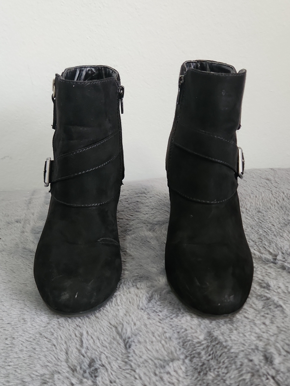 Arizona Jean Company Black Suede Ankle Heeled Boots with Buckle